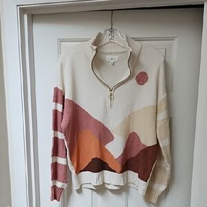 Lou & Grey Colorful Landscape Half-Zip Sweater